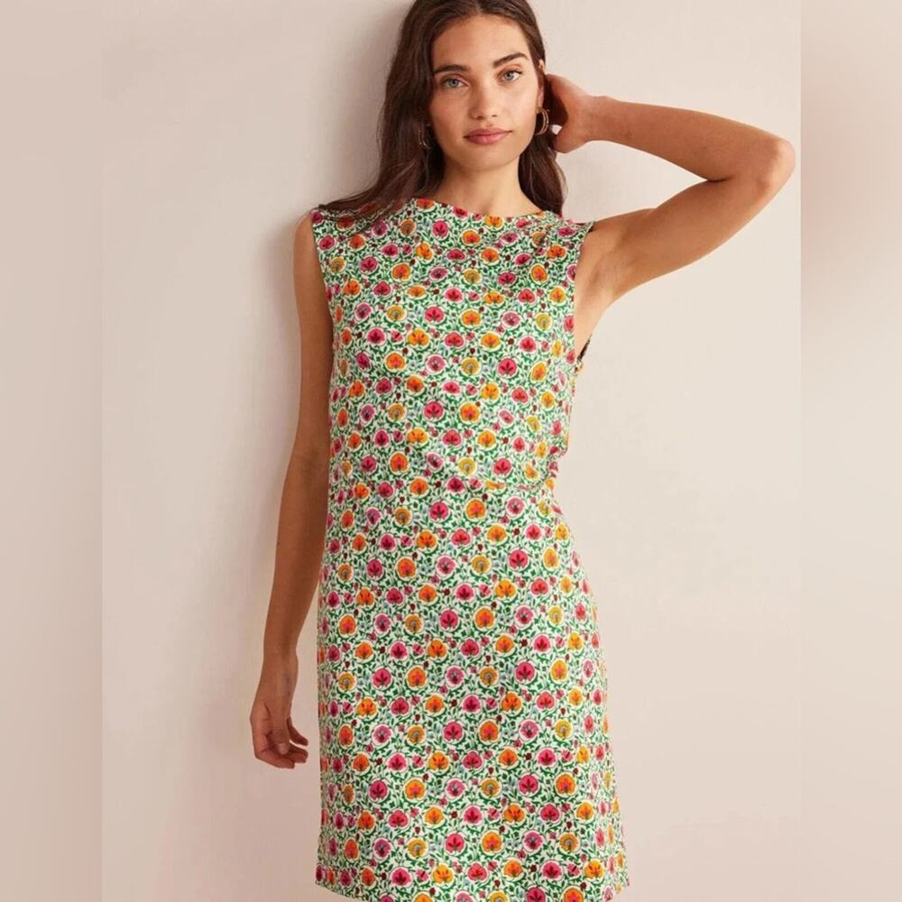 Boden Sleeveless Jersey Shift Dress Green Enchanting Bloom size 12